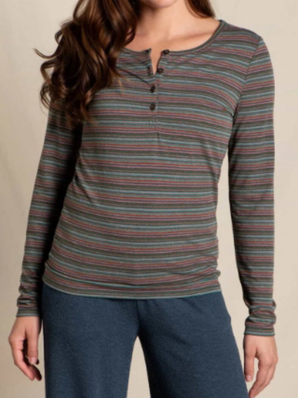 NWT Toad&Co Piru Henley-Camp Strip Long Sleeve Shirt, Stripes - Womens XL